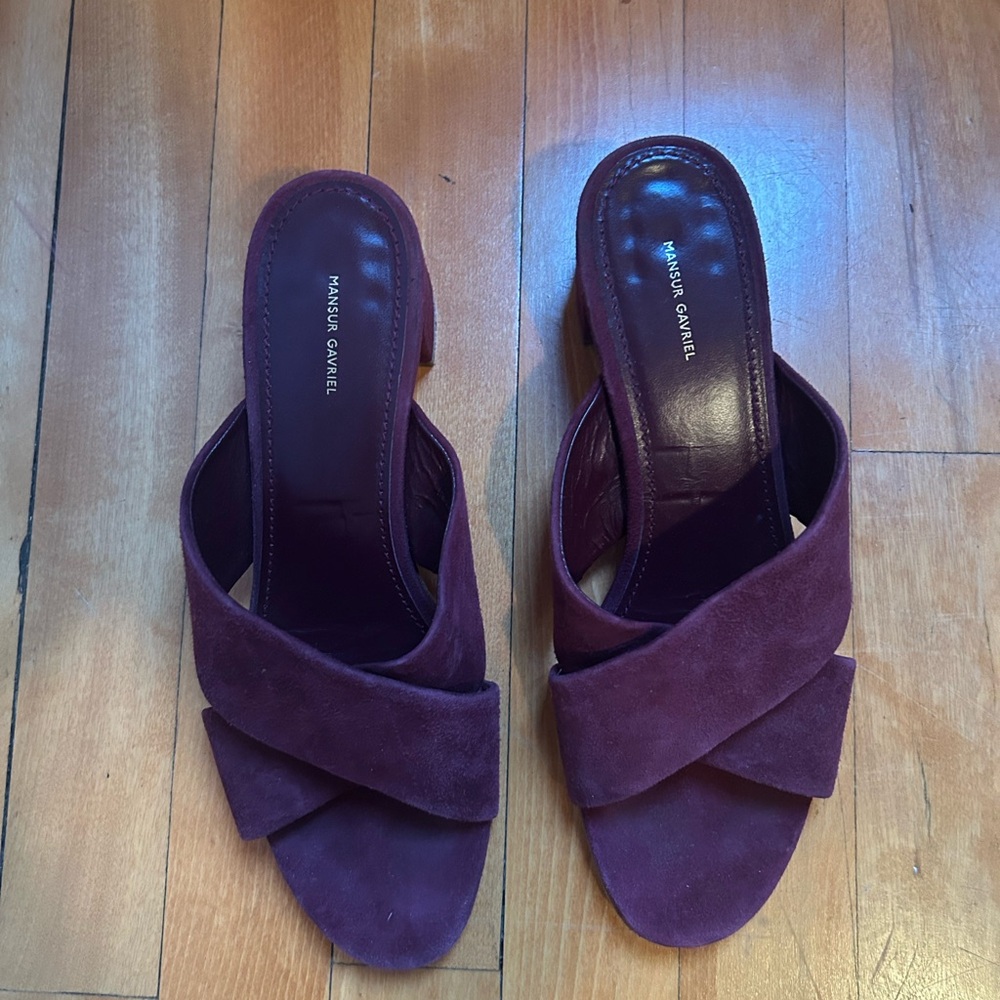 Mansur Gavriel Prune-Purple Suede Women's Heeled Sandals sz 39